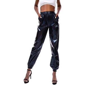 Womens Shiny Metallic Stretchy Pants Club Wear Holographic Trousers Sweat pant